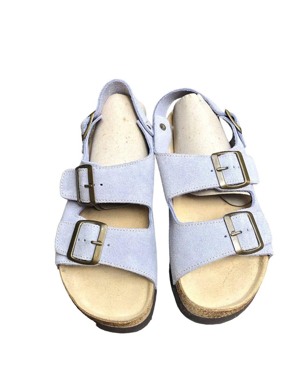Lands End Shoes Milano Sky Blue Suede Buckle Heel Strap Sandal 6